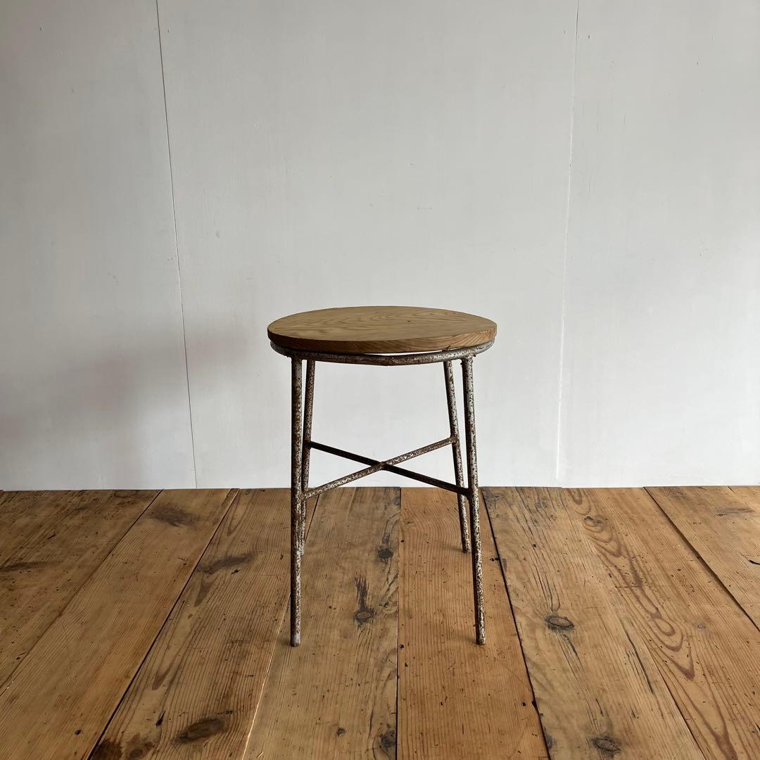 アンティーク 鉄脚 アイアン スツール 一枚板 植物台 z778