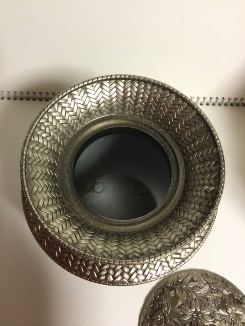 錫栄　香炉　白銅　錫製　七葉