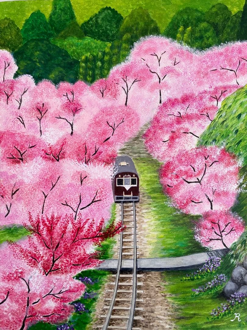 ご依頼品　風景画　花の絵　アクリル画　原画 　　「花桃のトンネル3」F6