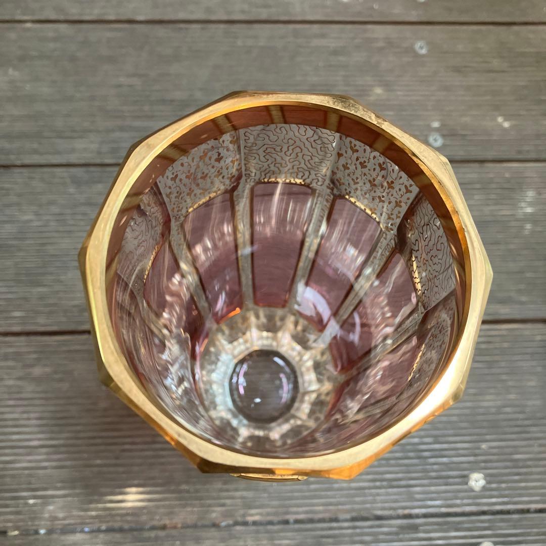 Bohemia ボヘミアガラス パネル花瓶　金彩 レリーフ フラワーベース