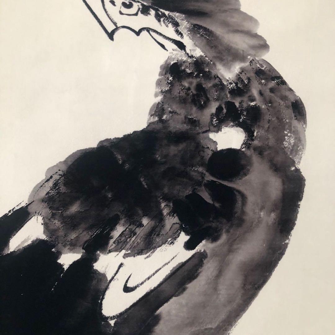 李苦禅『万里日眺』　三尺中堂　掛け軸　表装済み　大判　174×77cm　中国書画