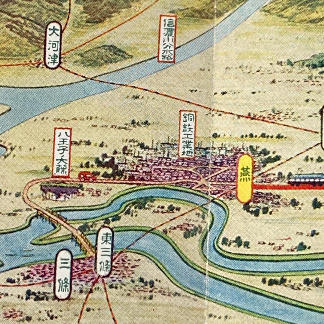 処分 新潟周辺 新潟電鐵 路線図 名所案内 金子高光 鳥瞰図 昭和8年