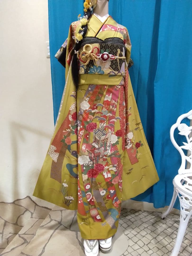 振袖フルセット、正絹振袖成人式、重ね衿帯揚げ帯締め、西陣袋帯、襦袢、ガード加工