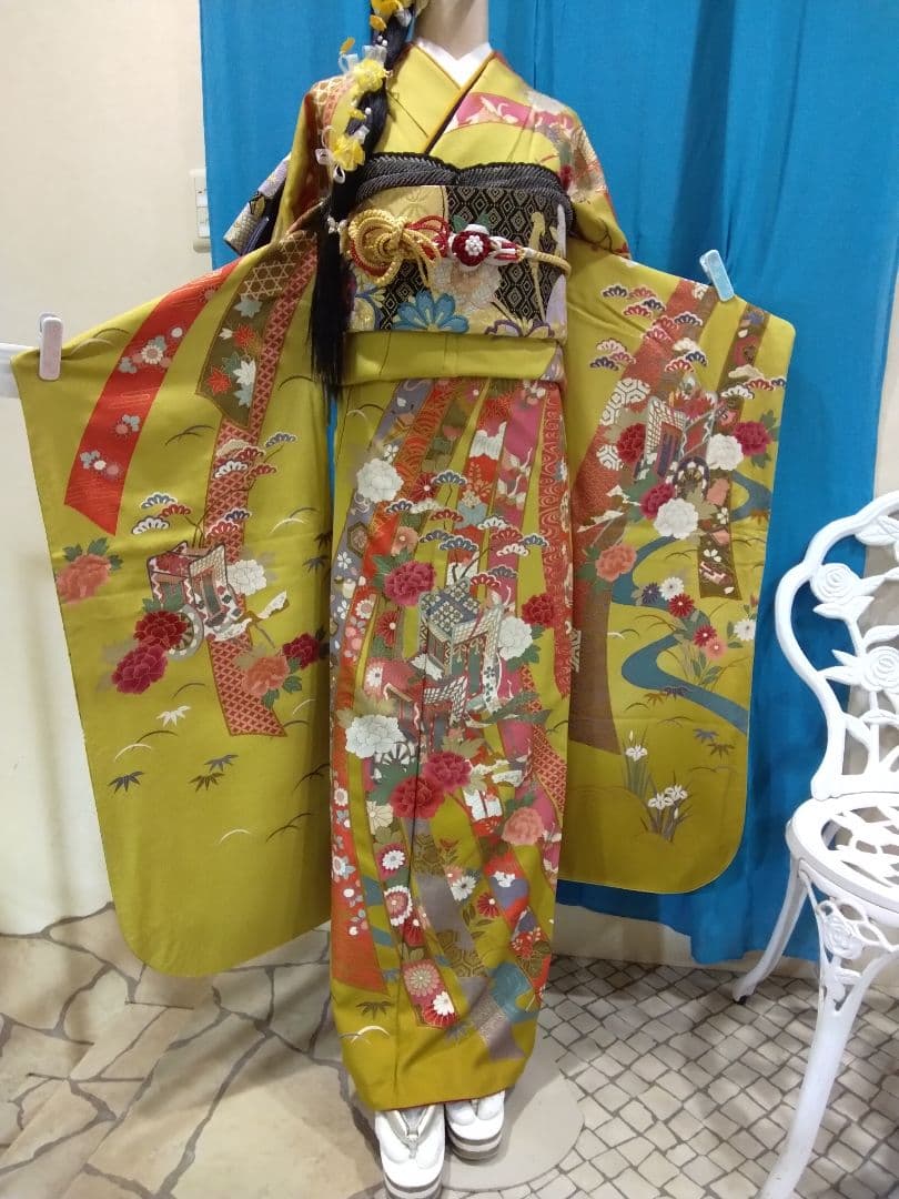 振袖フルセット、正絹振袖成人式、重ね衿帯揚げ帯締め、西陣袋帯、襦袢、ガード加工