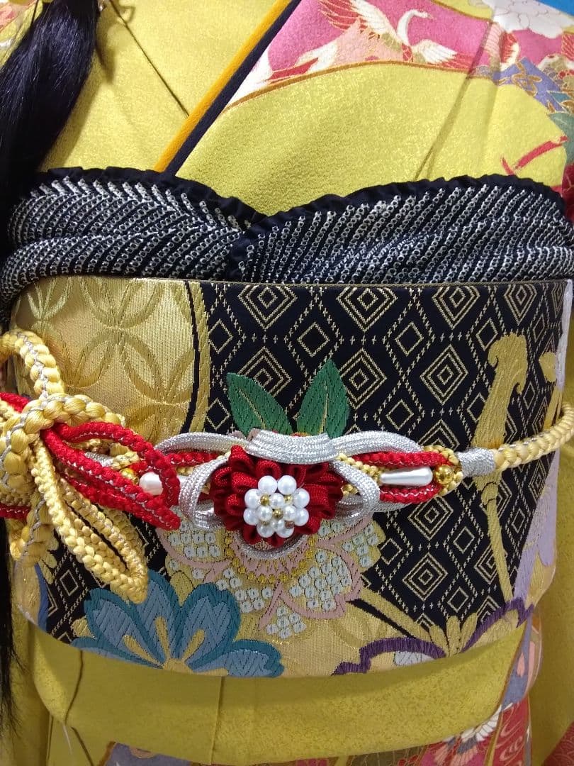 振袖フルセット、正絹振袖成人式、重ね衿帯揚げ帯締め、西陣袋帯、襦袢、ガード加工