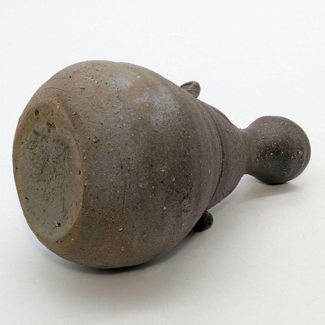 岡山県重要無形文化財 金重晃介 備前焼 耳付一輪花入 共箱合布 花器 花瓶 花生