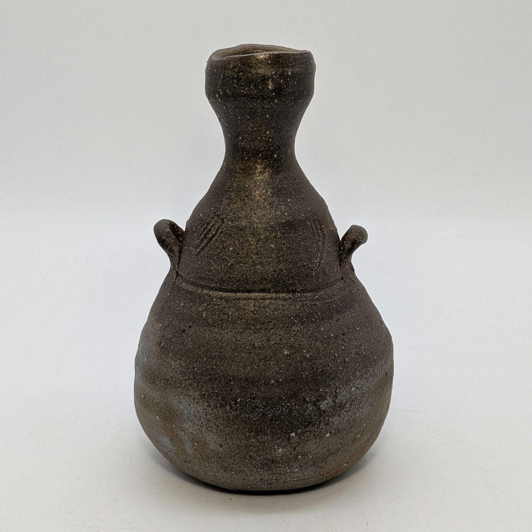 岡山県重要無形文化財 金重晃介 備前焼 耳付一輪花入 共箱合布 花器 花瓶 花生
