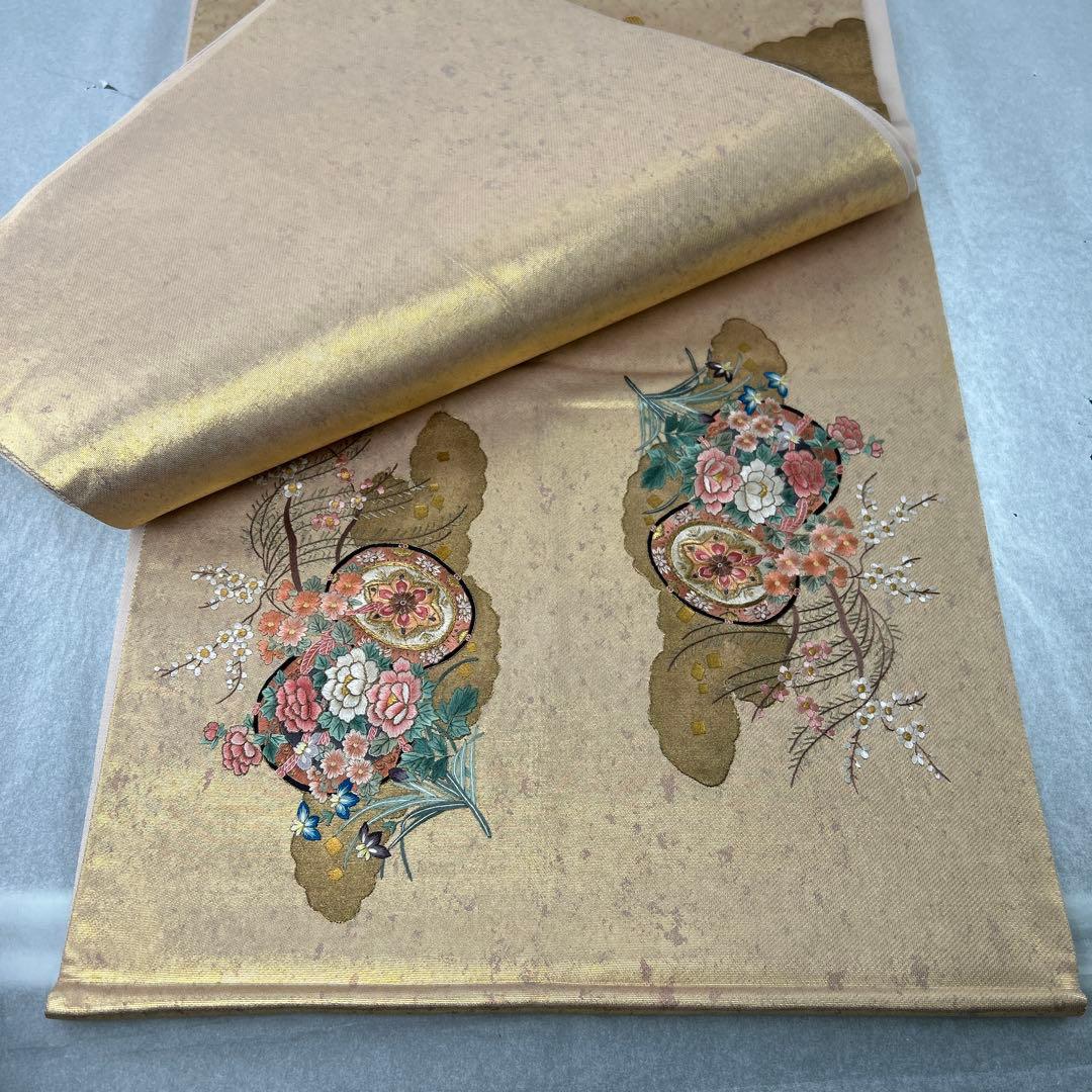 金色 花柄 袋帯1222