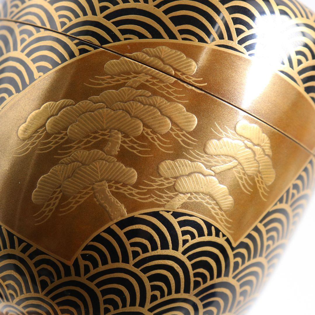 青海波に五君子蒔絵 中棗 松竹梅 内金梨子地 茶道具　M881