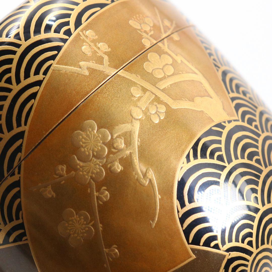 青海波に五君子蒔絵 中棗 松竹梅 内金梨子地 茶道具　M881