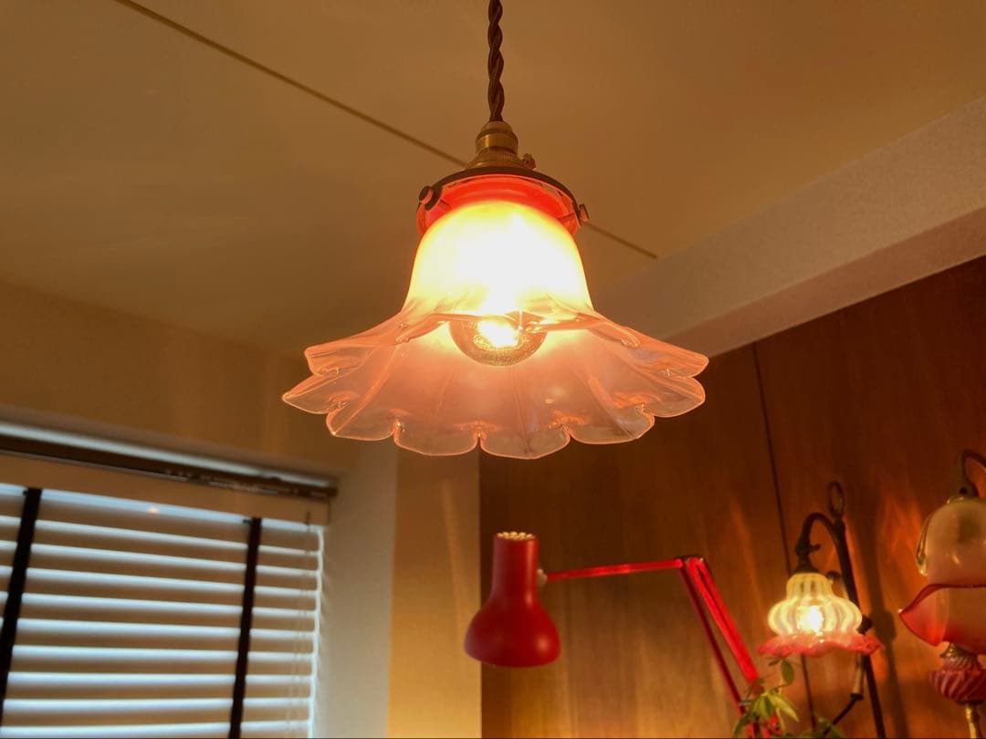 ランプシェード　オパールセント　アンティーク　フランス　フラワー