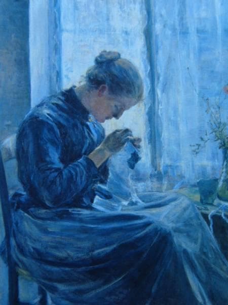 黒田清輝、針仕事、希少画集画、新品額装付、状態良好