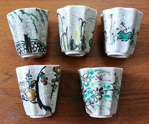 色絵角皿+猪口　5客