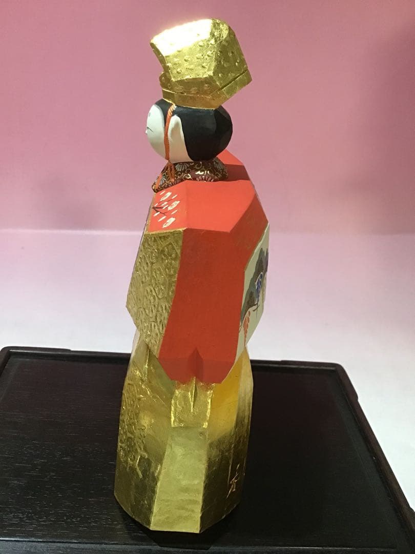 12398 奈良 一刀彫 雛人形 立雛 南部 山脇利精 金彩 木彫 美品