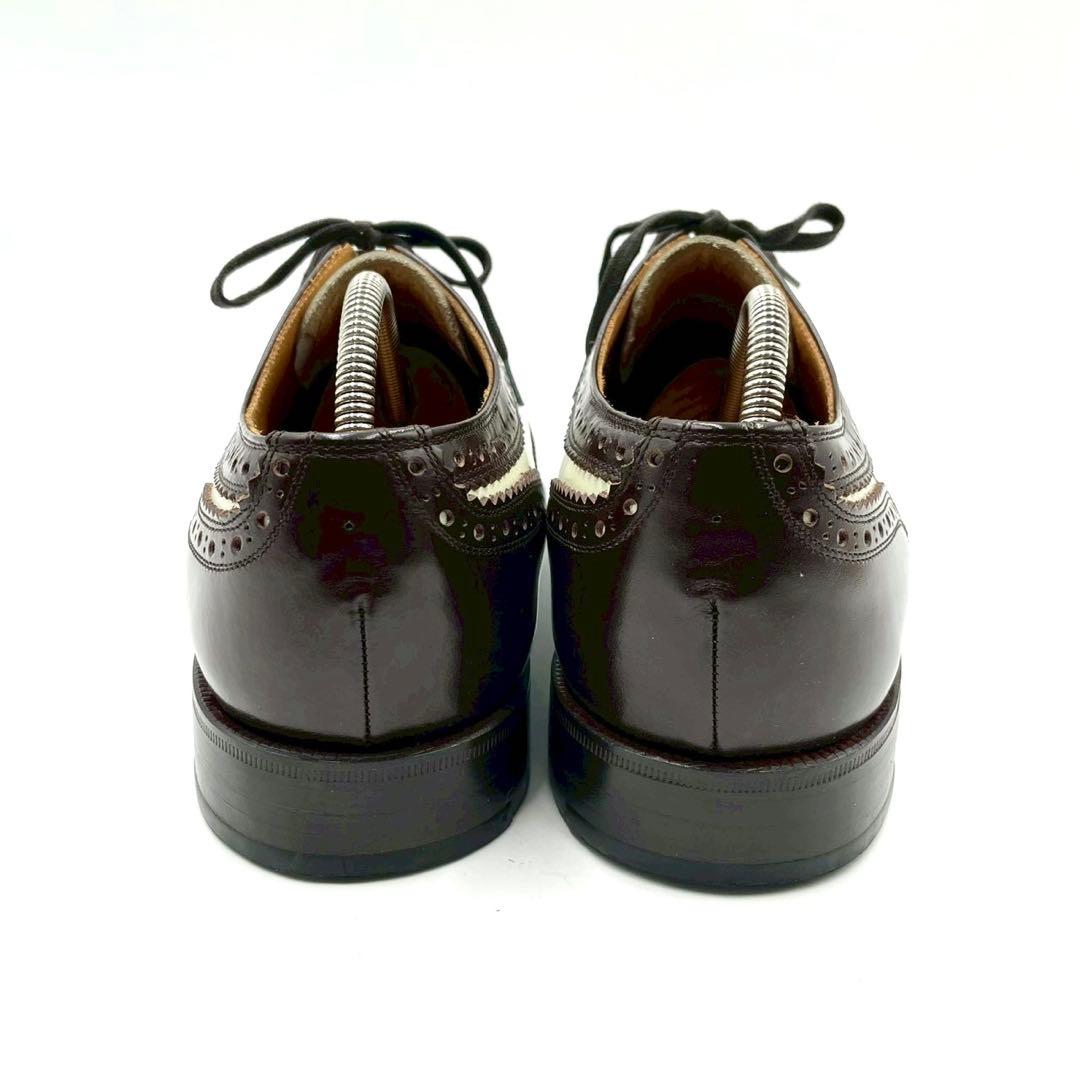 メンズビギ ドレスシューズ ウイングチップ 25.5 茶白 外羽根 Y1382