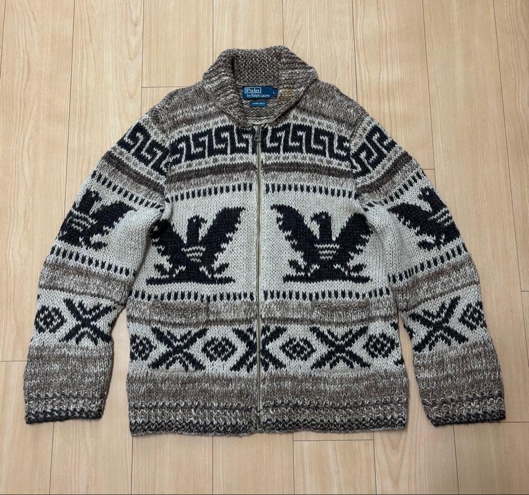 ラルフローレン ハンドニット カウチン セーター サンダーバード ネイティブ柄