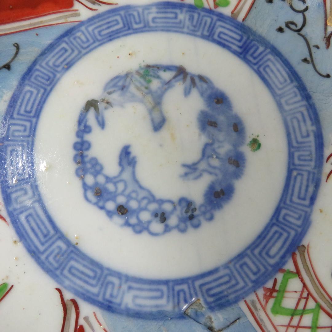 なます皿 3枚 古伊万里 色絵付 窯傷 松竹梅 江戸 明治 大正