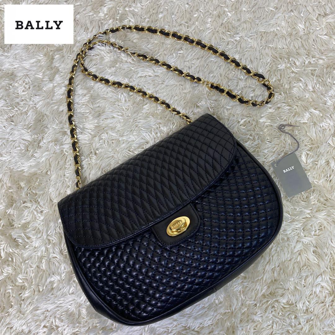 【極美品】✨BALLY キルティング　チェーンショルダーバックBK ゴールド金具