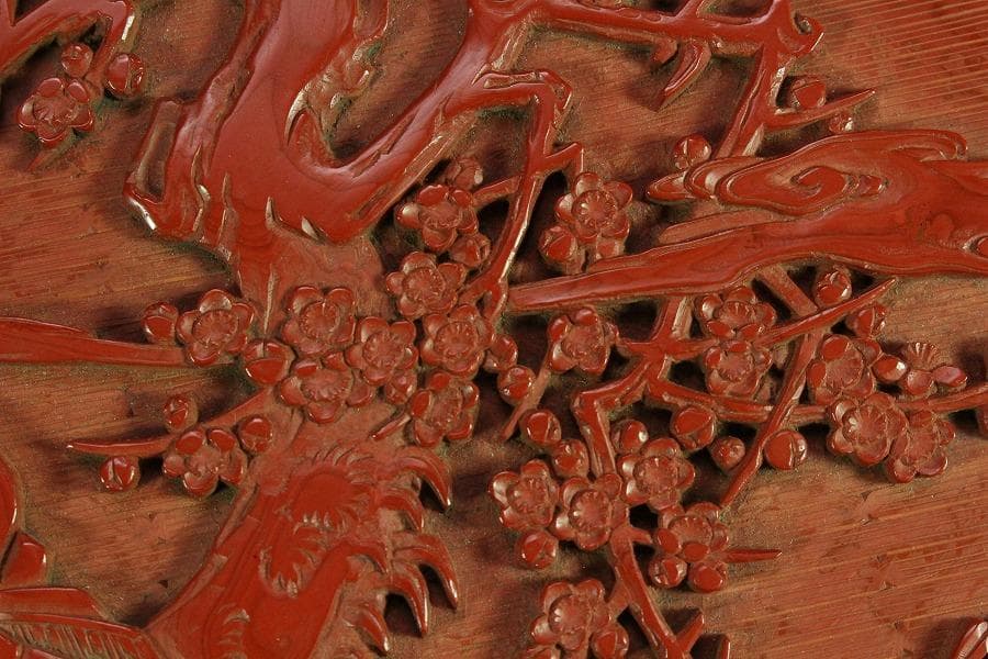 仿古 堆朱 刻 梅下女人紋 菱盆(K-LC479)