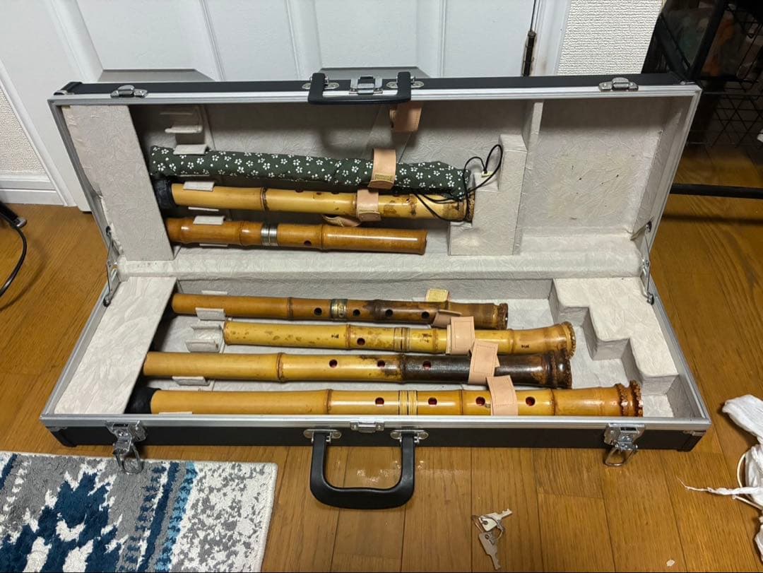 尺八七本セット 花柄カバー付き　ケース付き