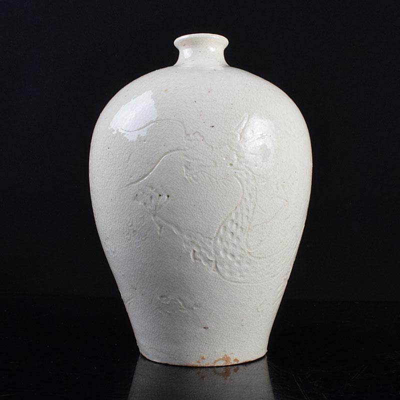中国　定窯　白磁　刻神獣文　梅瓶　C　R9370