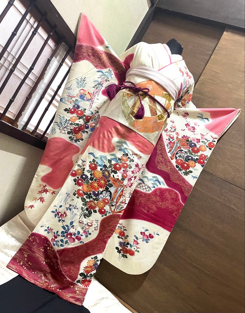 振袖 フルセット6点サイズM京友禅手描き銀駒刺繍　正絹　売り切り終了