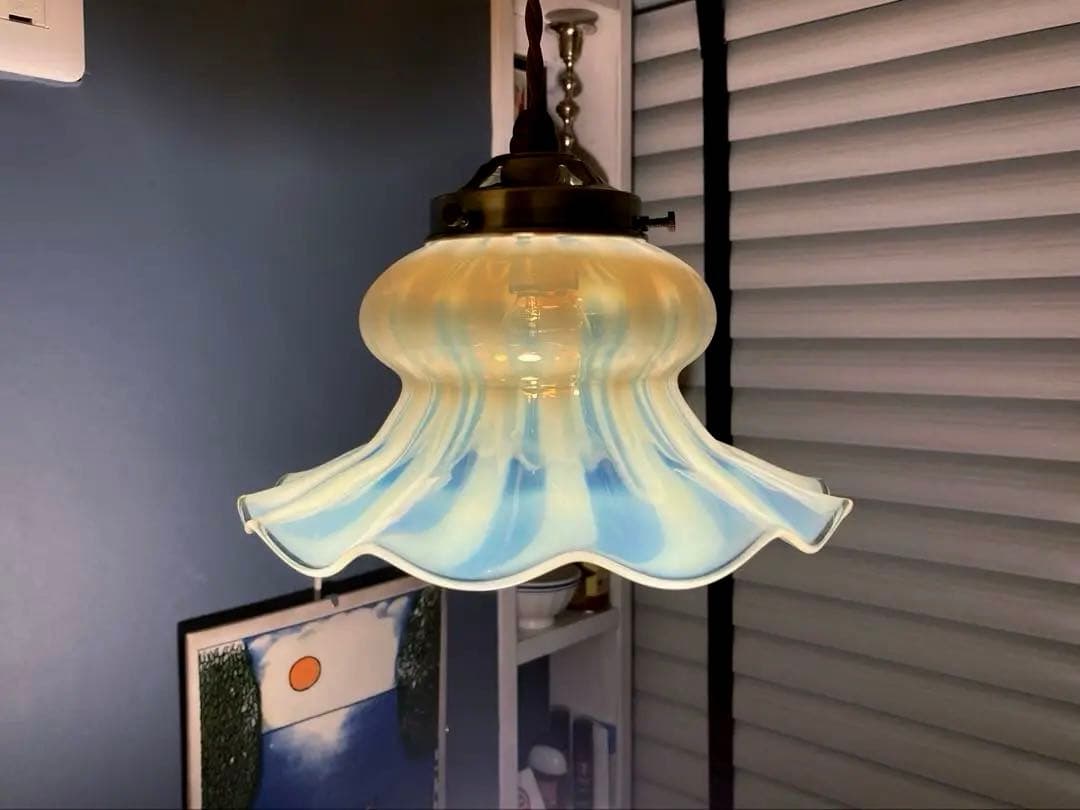 大きなウランガラス １９世紀　アンティーク　ランプシェード　フランス