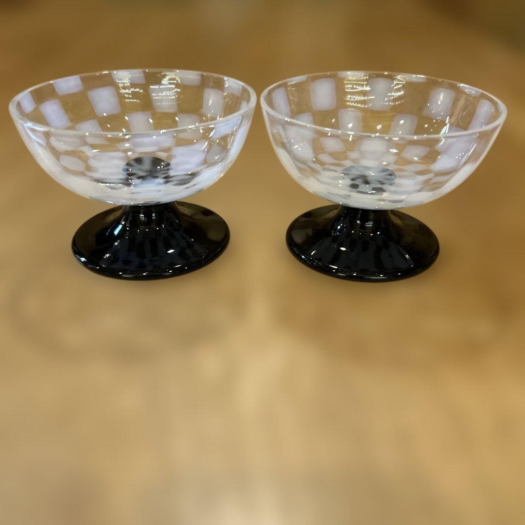 廣田硝子 大正浪漫硝子 氷コップ デザートカップ 水玉 乳白 和グラス二つ