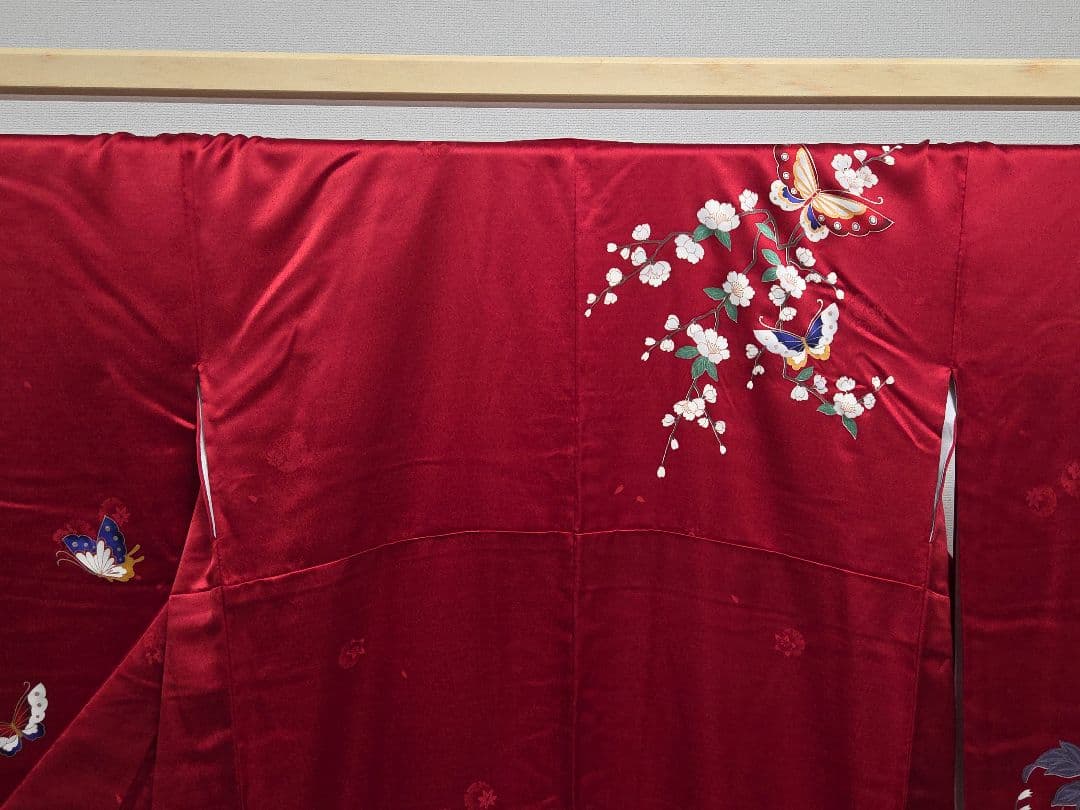 D2 振袖・襦袢セット牡丹の花 金彩 金駒刺繍 袷 正絹 成人式 着物