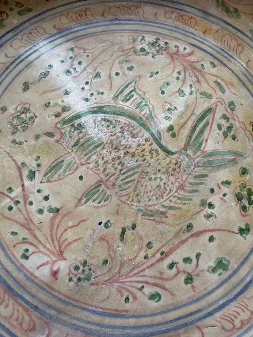 DT517 古陶磁器 安南 赤絵 皿 経33cm 古美術