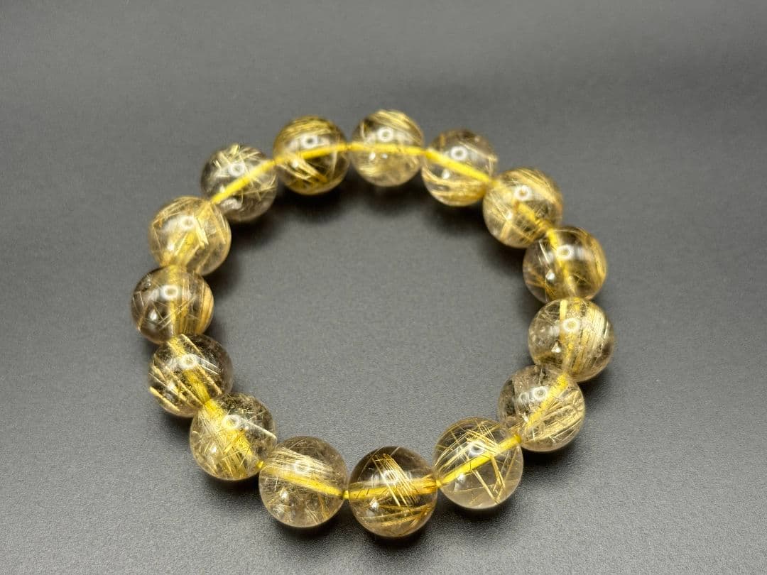 【ゴールド ルチル クォーツ】 天然 ブレスレット12mm 16cm 鑑別書付