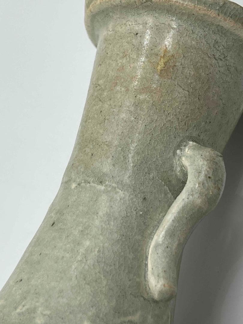 北宋時代　青白磁刻花牡丹文双耳瓶　景徳鎮　影青　唐物　古賞物(E-76)