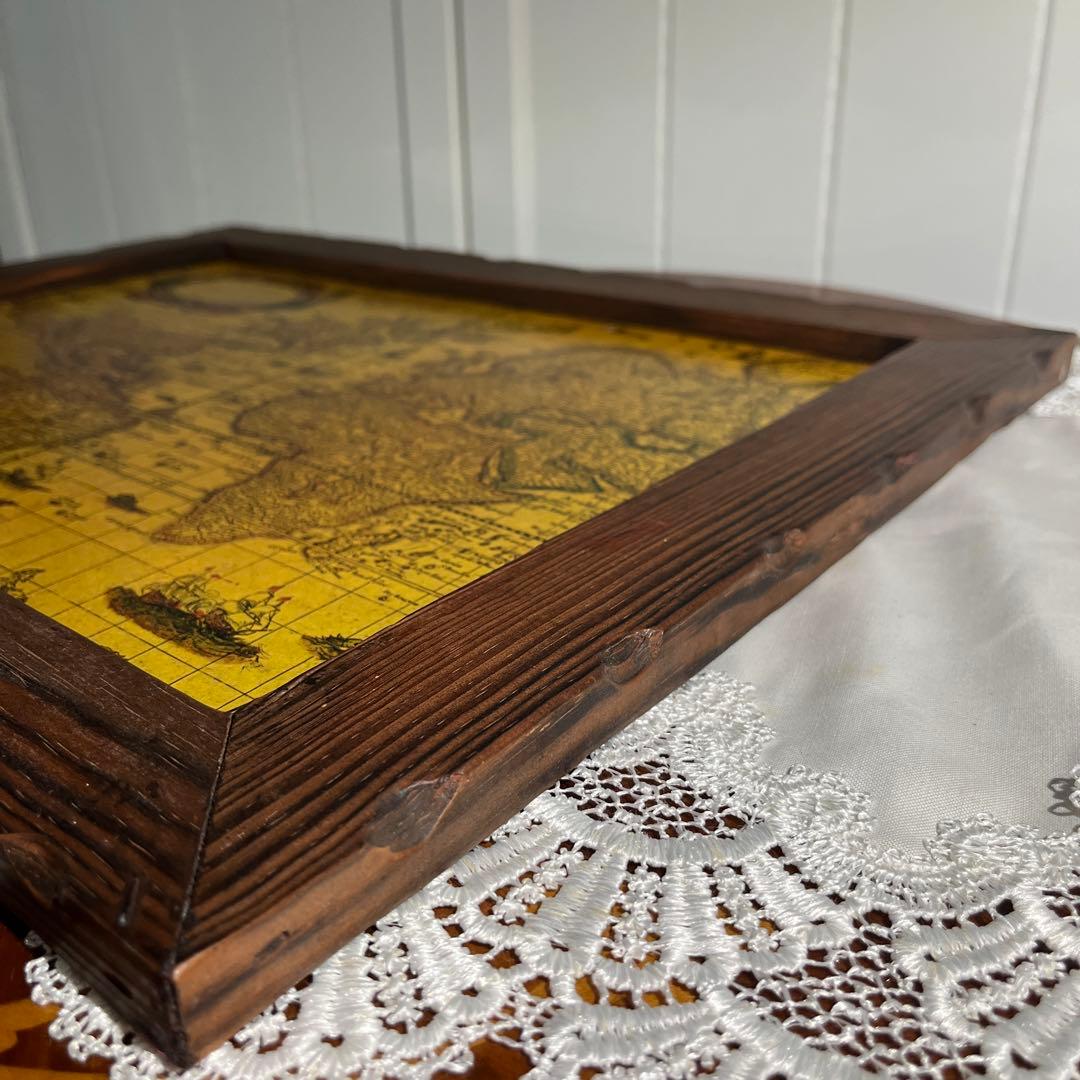 Antique アンティーク 世界地図 木製 額 スペイン製