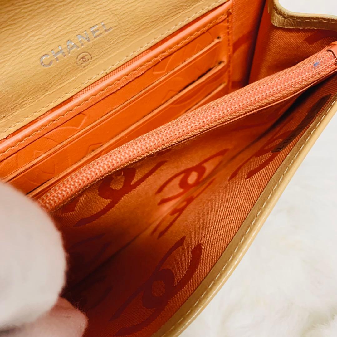 ななシャネル カンボンライン ミニ財布 ラムスキン ベージュ