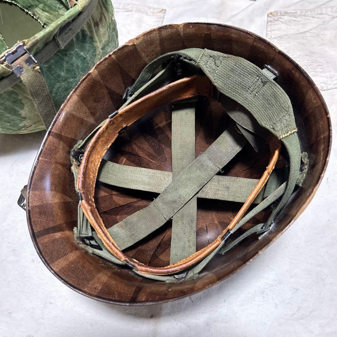 米軍実物 ナム戦 ヘルメットセット M1 ミッチェルカモ デッド汗止め付き