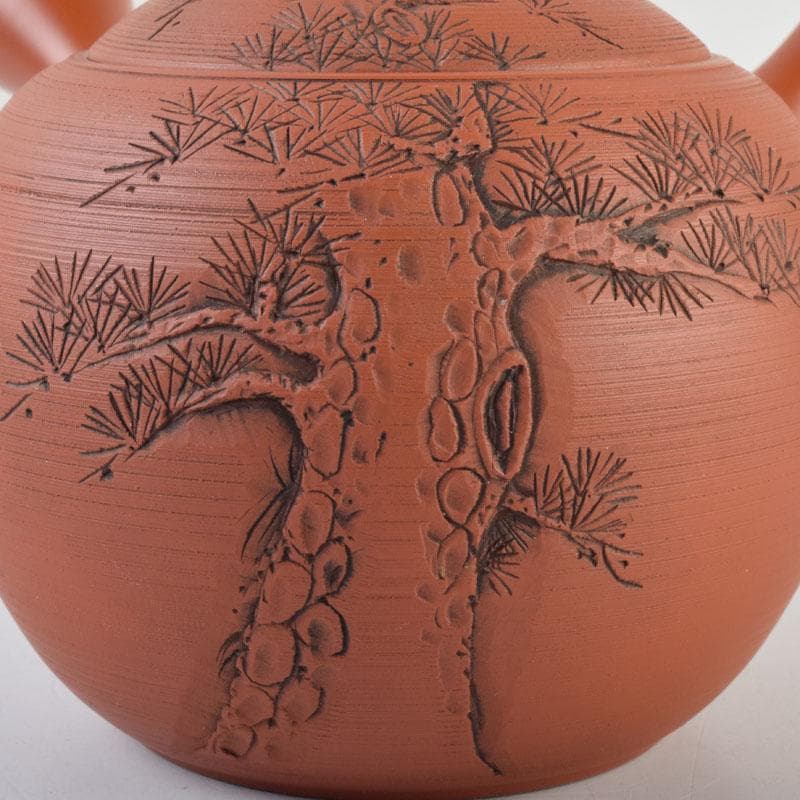 前茶道具　常滑焼　光松作　朱泥　松漢詩刻　横手急須　V　8654