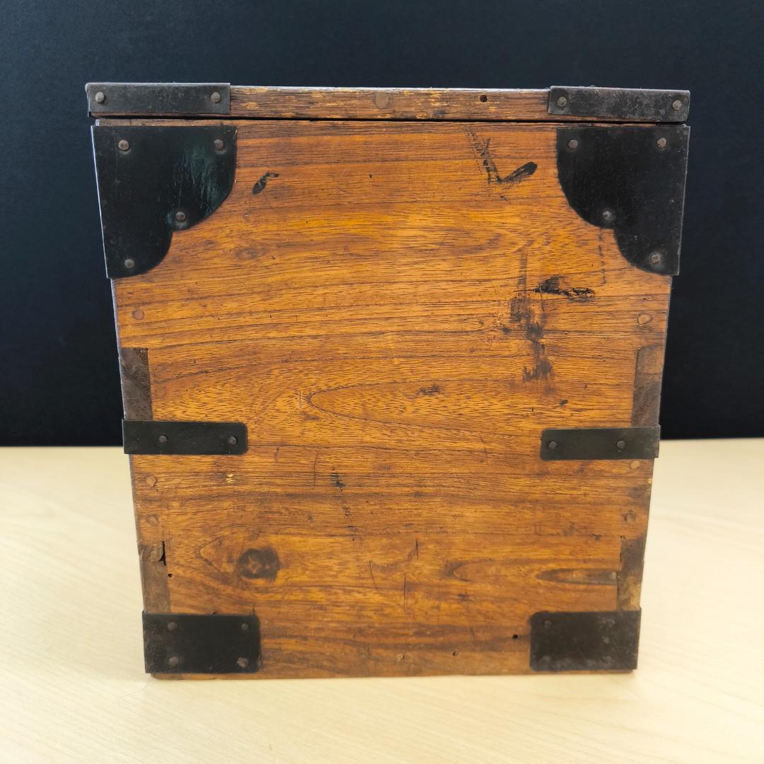 明治時代 木製 鉄金具 文箱 古銭箱 時代箪笥 小箪笥 レトロ家具 硯箱