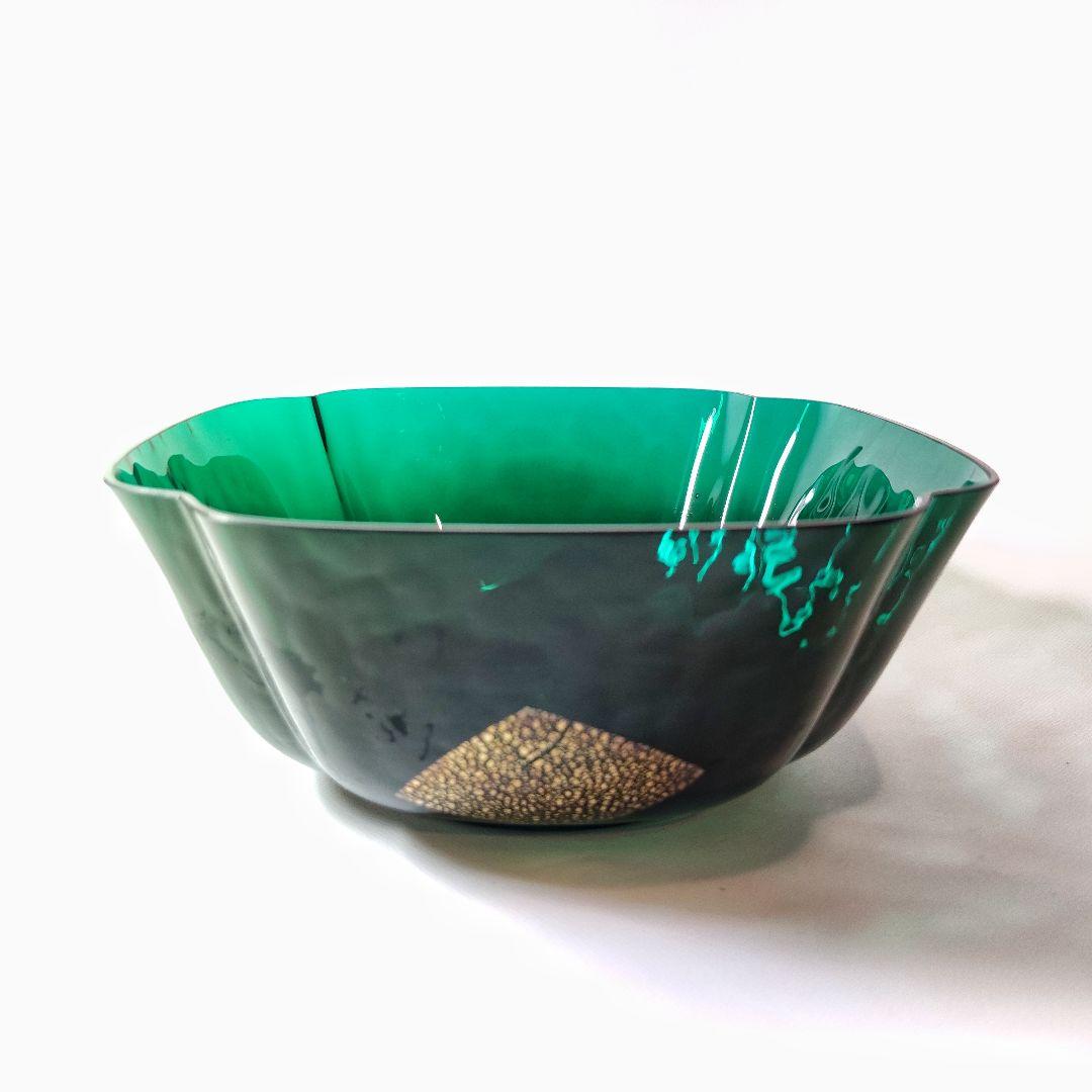 江戸ビードロ　長崎ガラスシリーズ　隅入菓子鉢　（ 江戸ガラス プレスガラス）