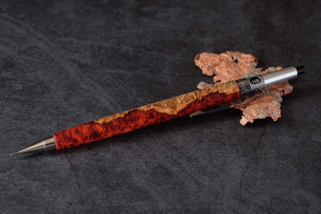 PG5木軸カスタム0170　高村杢工房製図用シャープペンシル　花梨瘤トリコロール