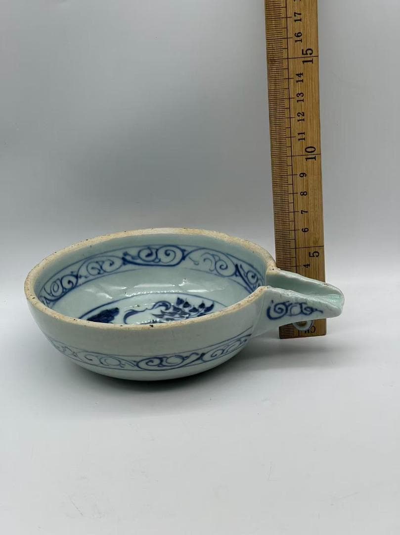 元時代　染付青花蓮池唐草文洗　輪花盤　古染付皿　唐物　古賞物(A-107)