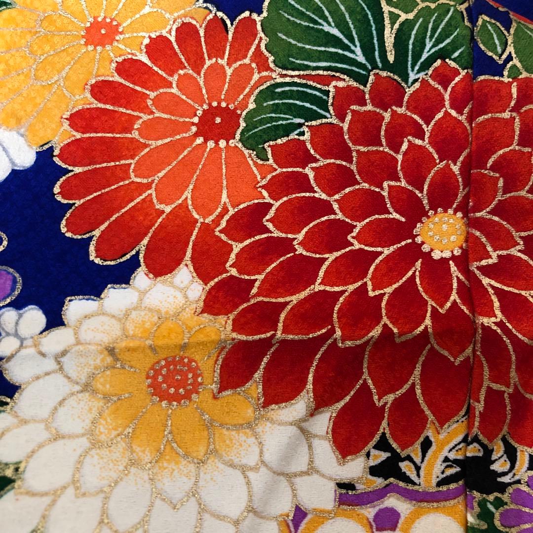 七五三 七歳‼️人気 Blueに花籠菊金彩煌びやか際立つ‼️安心フルセット