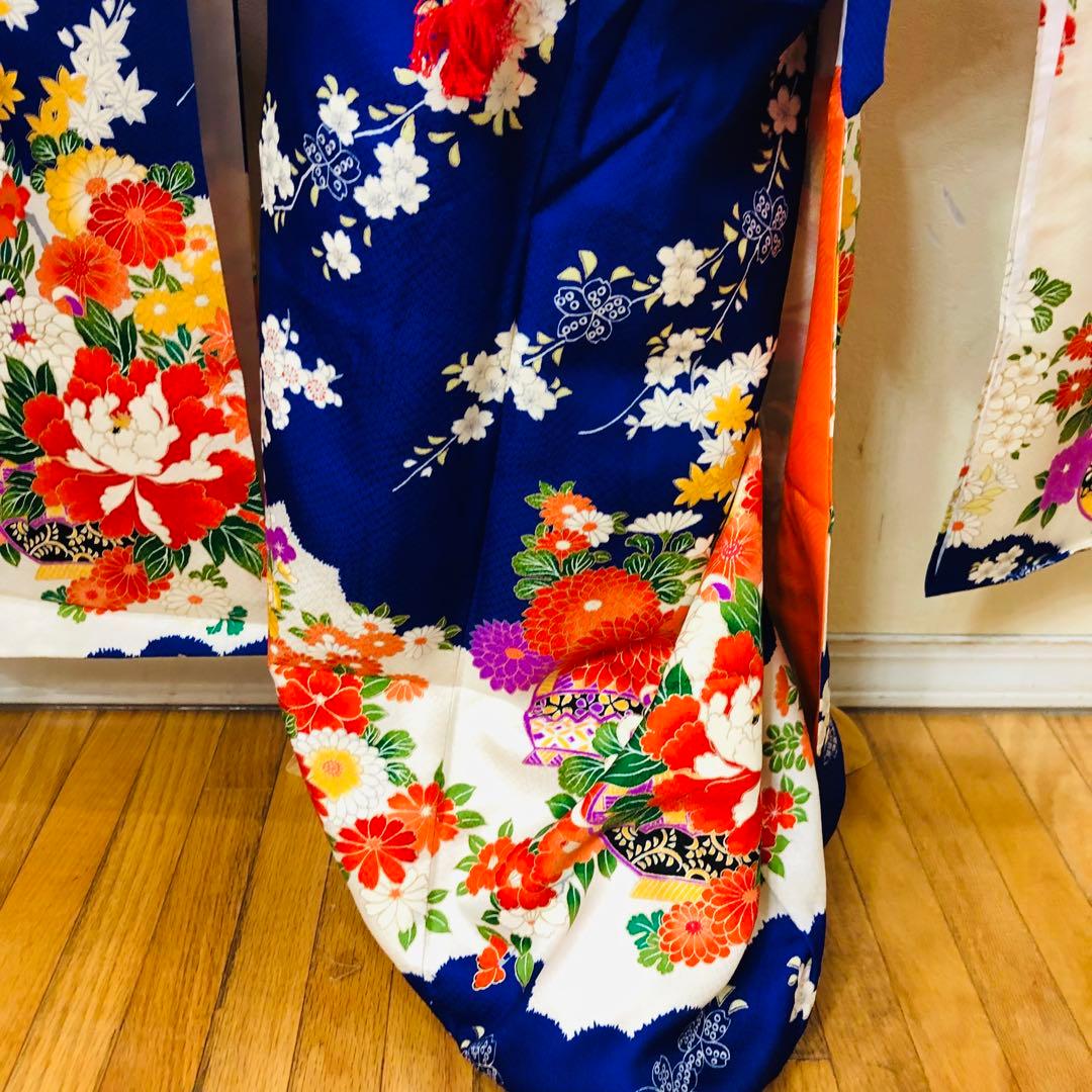 七五三 七歳‼️人気 Blueに花籠菊金彩煌びやか際立つ‼️安心フルセット