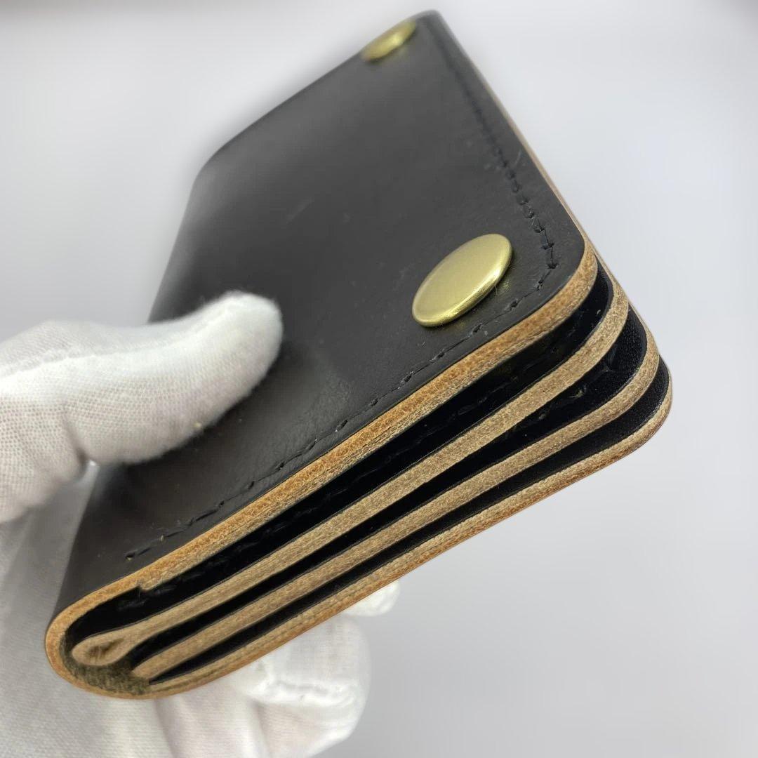 【無骨×上質】3層 丘染めブラック／ミドルトラッカーウォレットMTW