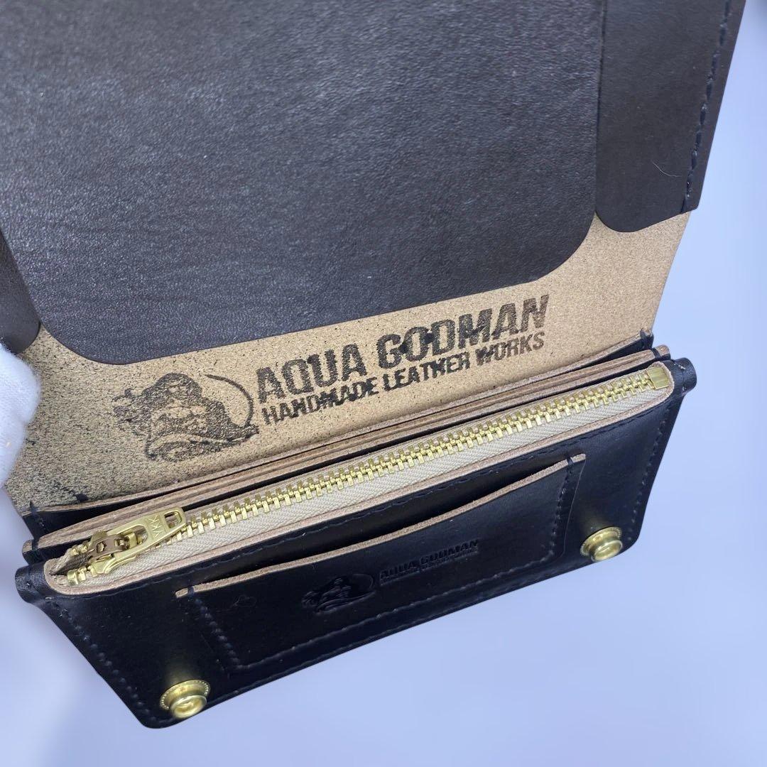 【無骨×上質】3層 丘染めブラック／ミドルトラッカーウォレットMTW