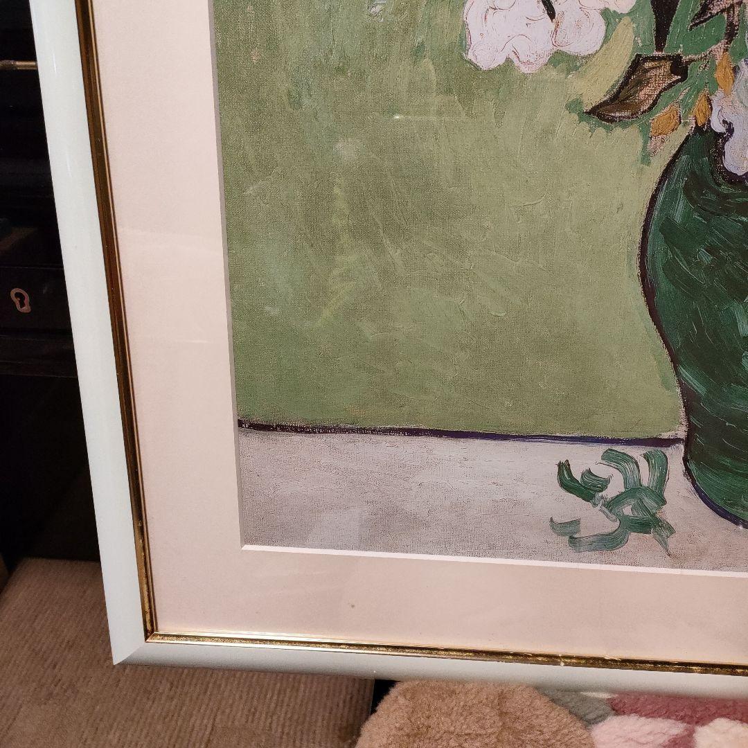 【９月特価】額入り絵画　ゴッホ「花瓶のバラ」大きな作品　名画　額縁　美術館で購入