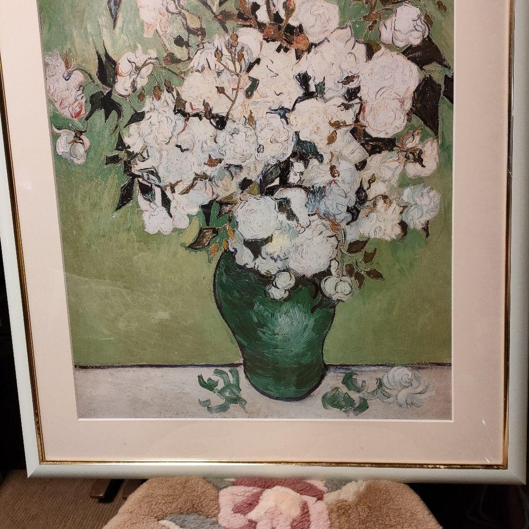 【９月特価】額入り絵画　ゴッホ「花瓶のバラ」大きな作品　名画　額縁　美術館で購入