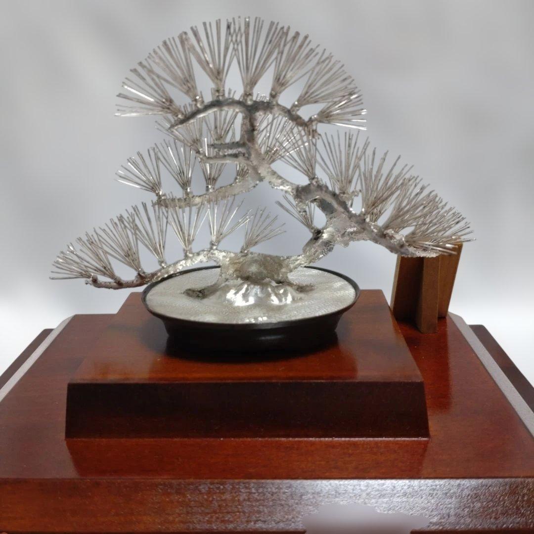 純銀製 光則作 盆栽 2号「松」ガラスケース・紙箱付き