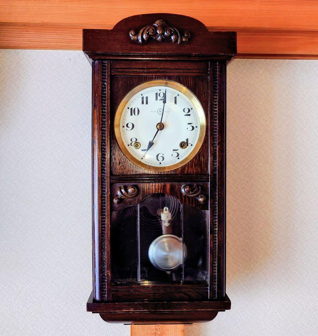 〈完動・美品〉精工舎　セル文字盤宮型ゼンマイ振り子時計　古時計　ボンボン時計