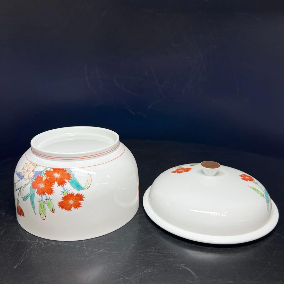 十四代　酒井田柿右衛門　濁手撫子文蓋物　共箱　東Y7-1125☆2Fチヒト