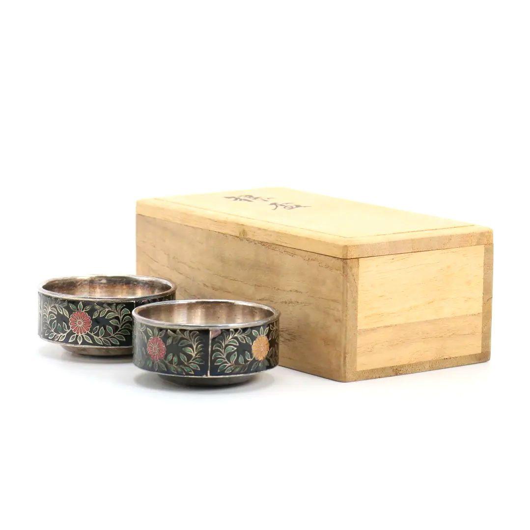 金城向田製 七宝焼 唐草文銀盃 純銀刻印 約72g　M829　N1